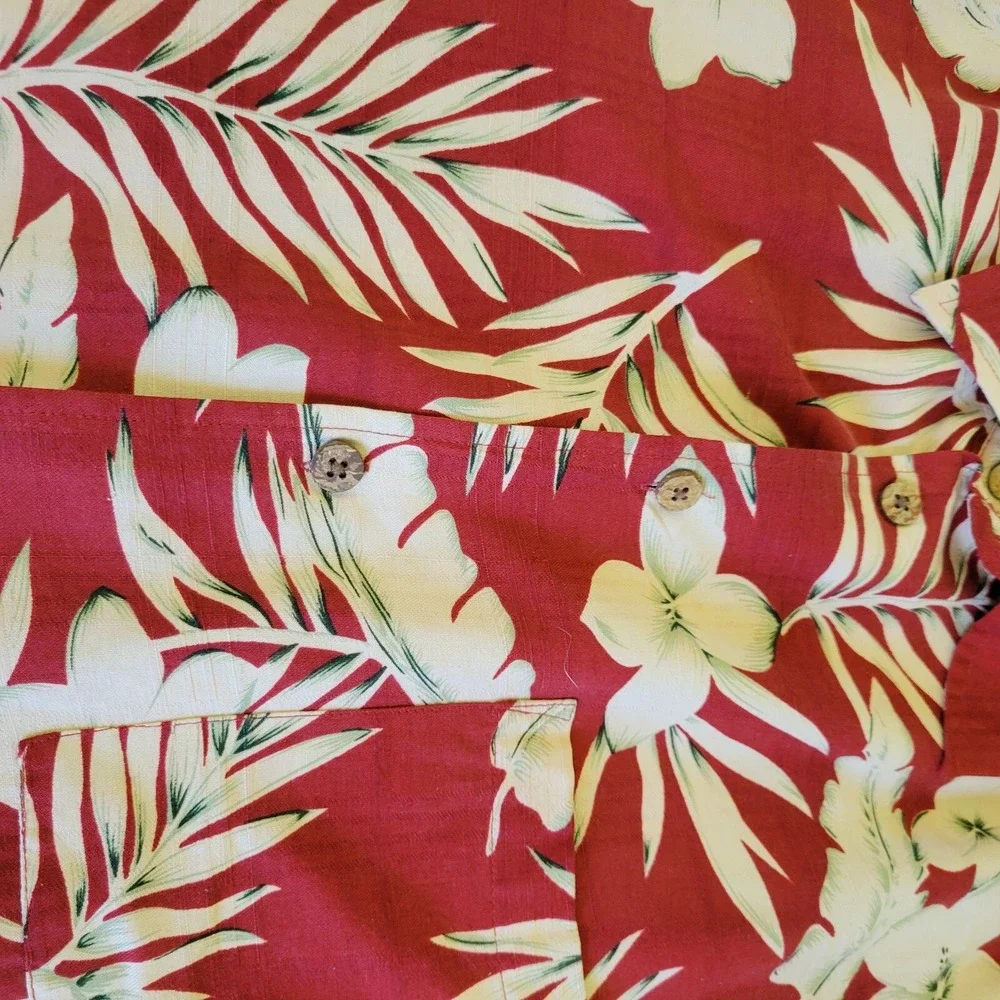 Caribbean XL Silk Hawaiian‎ Shirt Red Floral Button Up